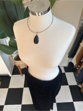 Vintage Black Velvet Maxi Skirt w Slit